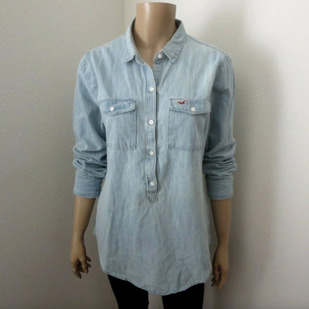NWT Hollister Pullover Chambray Button Up Shirt Size Small Light Wash